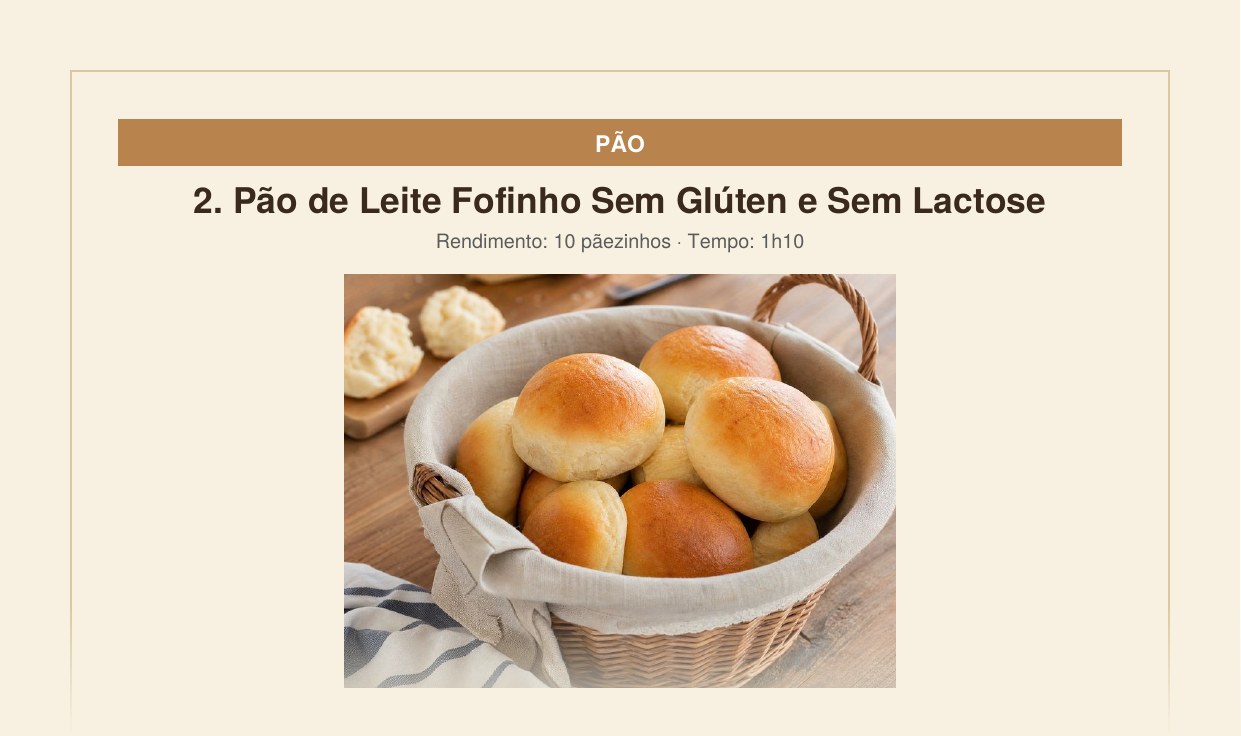 Página do caderno de receitas, receita de pão