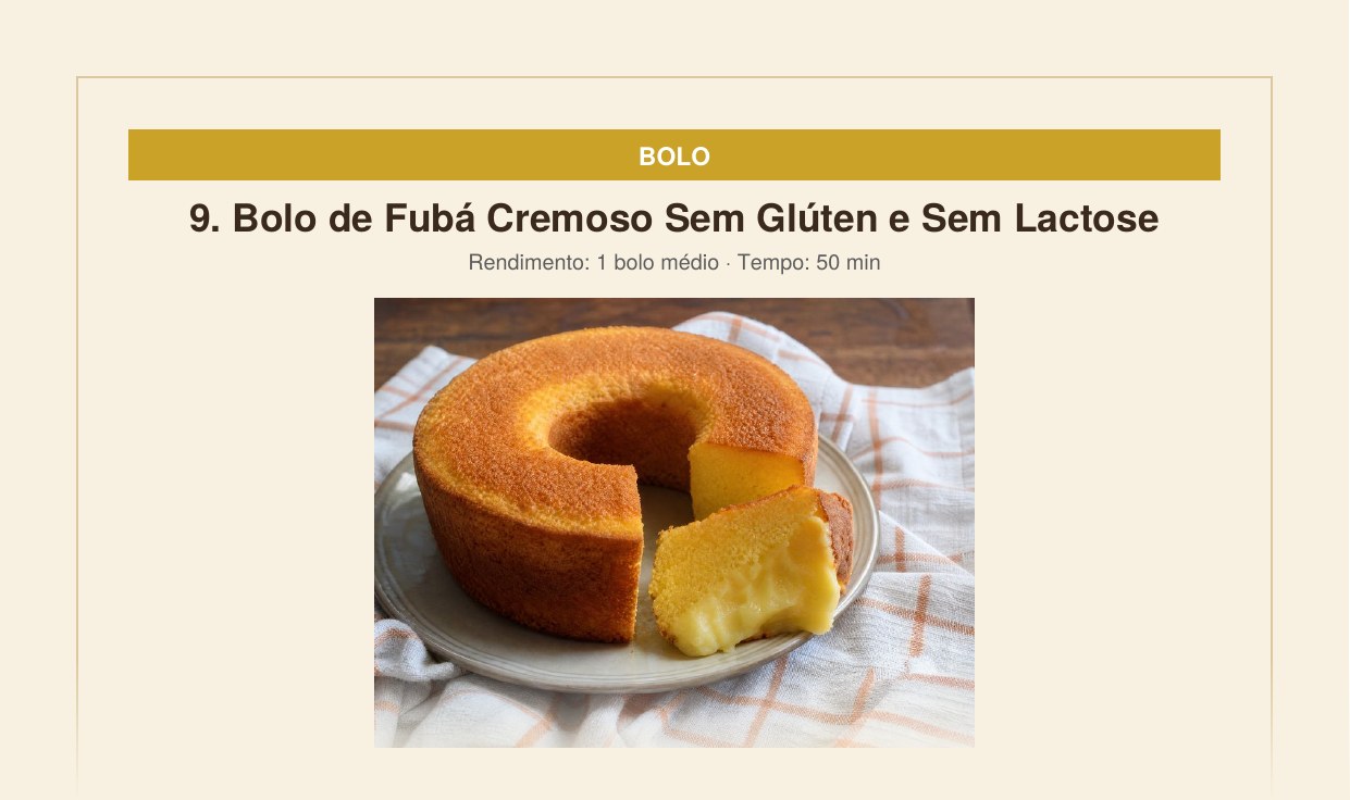 Página do caderno de receitas, receita de bolo